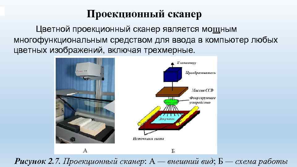 Проекционный сканер Цветной проекционный сканер является мощным многофункциональным средством для ввода в компьютер любых