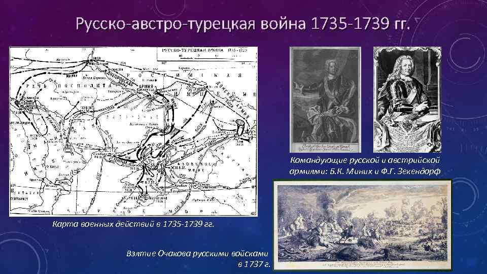 Русско-австро-турецкая война 1735 -1739 гг. Командующие русской и австрийской армиями: Б. К. Миних и