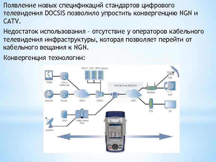 Появление новых спецификаций стандартов цифрового телевидения DOCSIS позволило упростить конвергенцию NGN и CATV. Недостаток