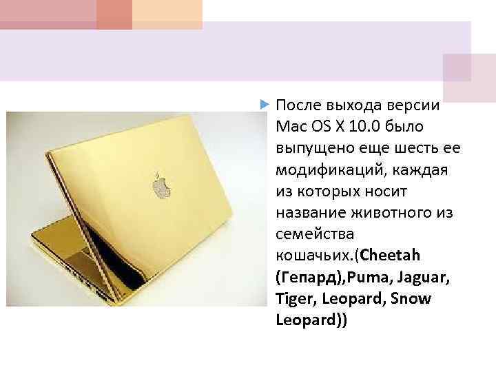  После выхода версии Mac OS X 10. 0 было выпущено еще шесть ее