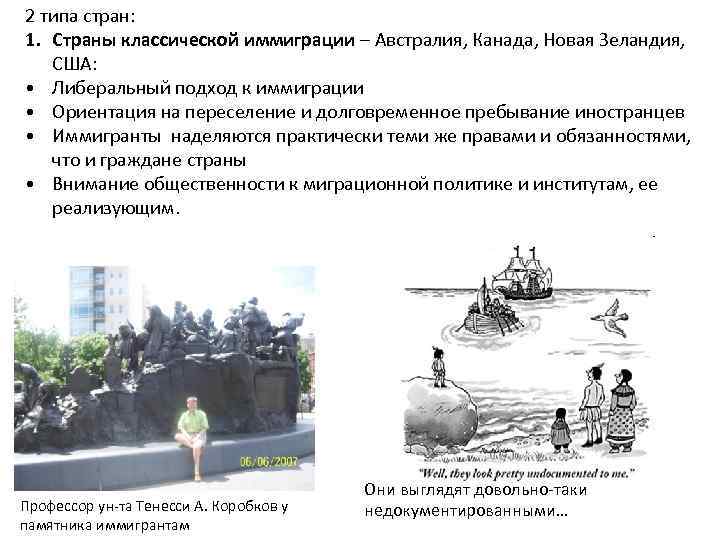 2 типа стран: 1. Страны классической иммиграции – Австралия, Канада, Новая Зеландия, США: •