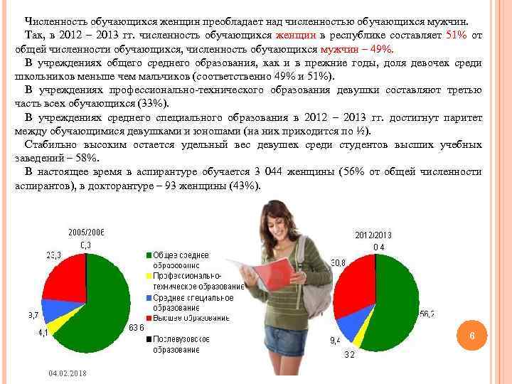 Численность обучающихся женщин преобладает над численностью обучающихся мужчин. Так, в 2012 – 2013 гг.