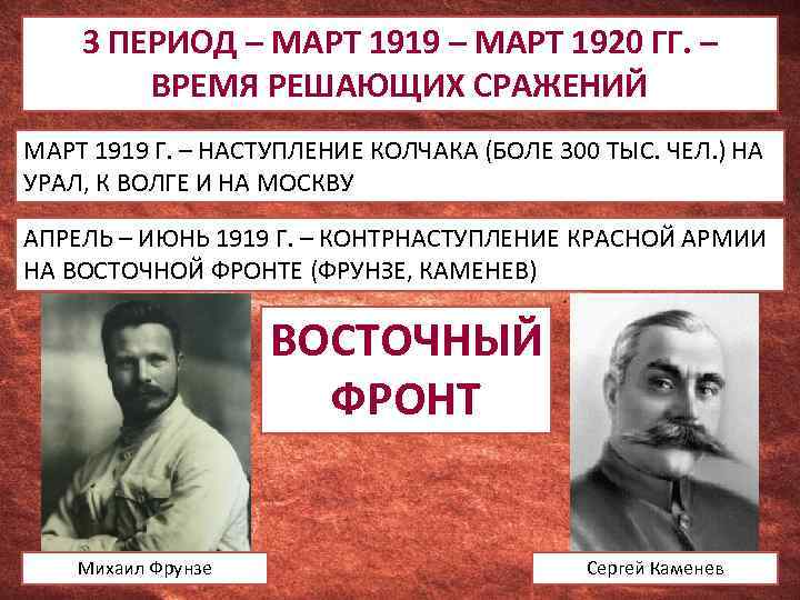 3 ПЕРИОД – МАРТ 1919 – МАРТ 1920 ГГ. – ВРЕМЯ РЕШАЮЩИХ СРАЖЕНИЙ МАРТ