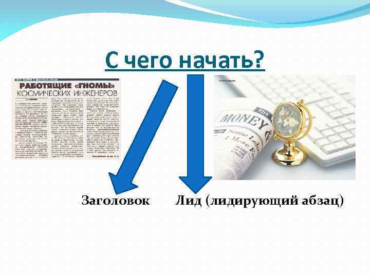 С чего начать? Заголовок Лид (лидирующий абзац) 