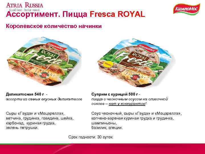 Ассортимент. Пицца Fresca ROYAL Королевское количество начинки Деликатесная 540 г ассорти из самых вкусных