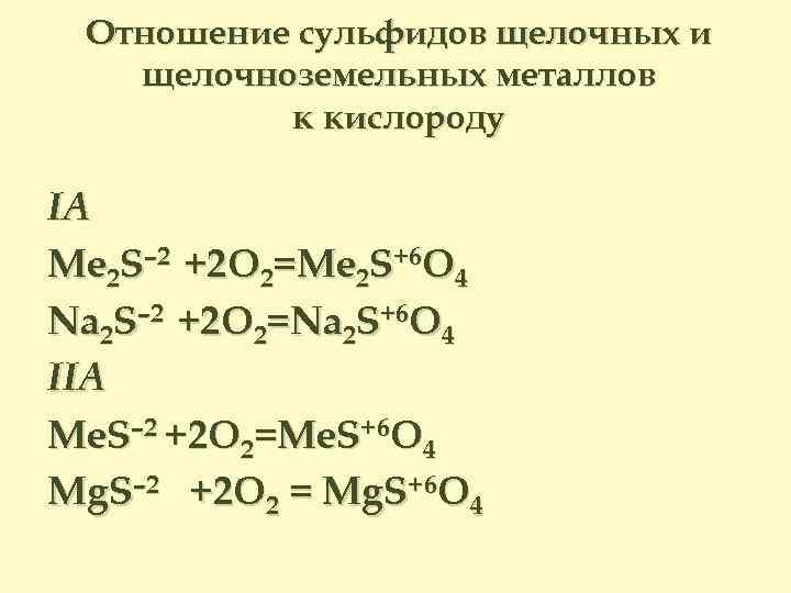 Реакция сульфидов металлов