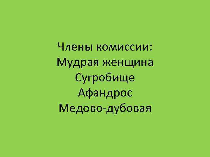 Члены комиссии: Мудрая женщина Сугробище Афандрос Медово-дубовая 