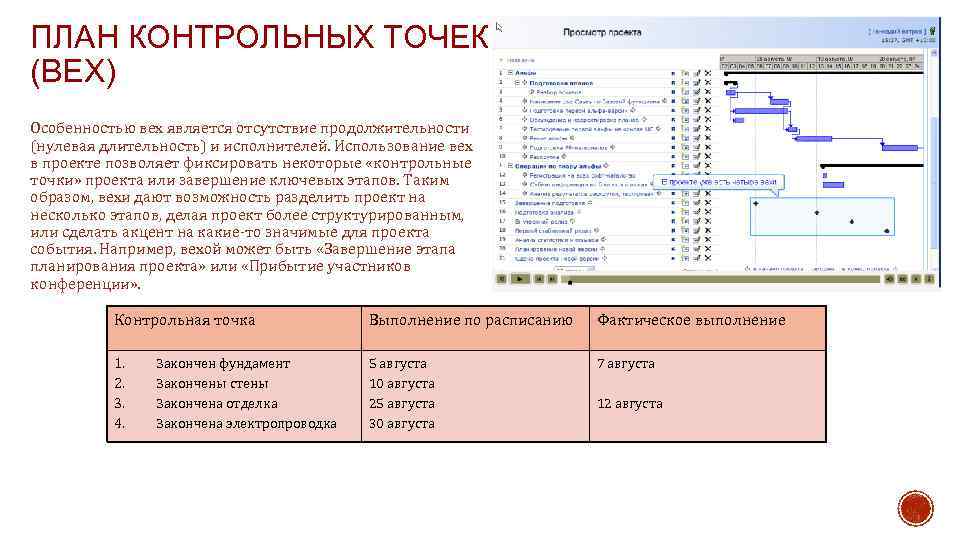 Контрольные точки проекта пример