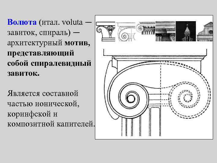 Волюта (итал. voluta — завиток, спираль) — архитектурный мотив, представляющий собой спиралевидный завиток. Является