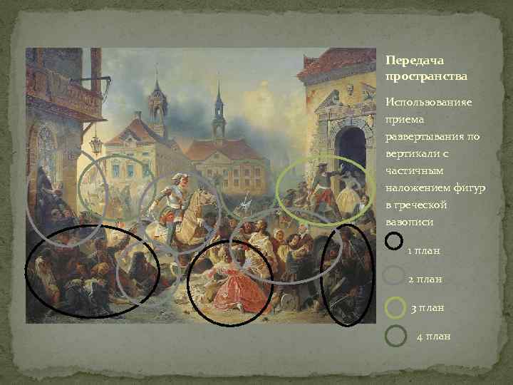 Передача пространства Использованияе приема развертывания по вертикали с частичным наложением фигур в греческой вазописи