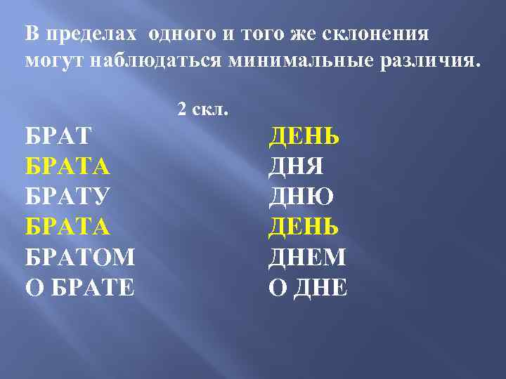 В пределах одного и того же склонения могут наблюдаться минимальные различия. 2 скл. БРАТ