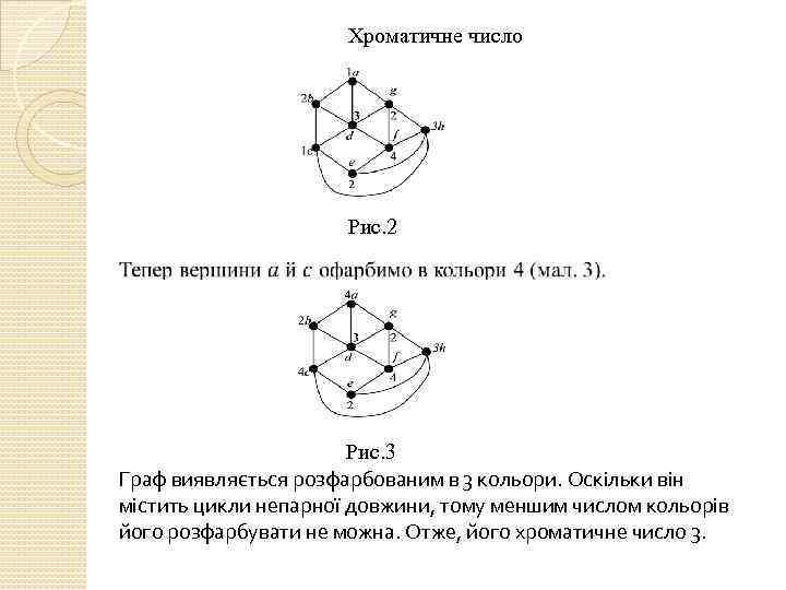Хроматичне число Рис. 2 Рис. 3 Граф виявляється розфарбованим в 3 кольори. Оскільки він