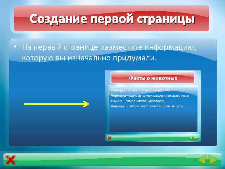 Создание первой страницы • На первый странице разместите информацию, которую вы изначально придумали. 