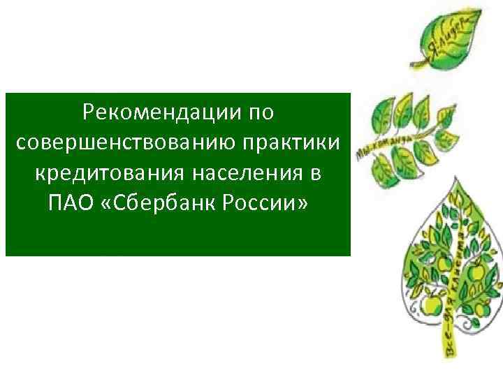 Рекомендации по совершенствованию практики кредитования населения в ПАО «Сбербанк России» 