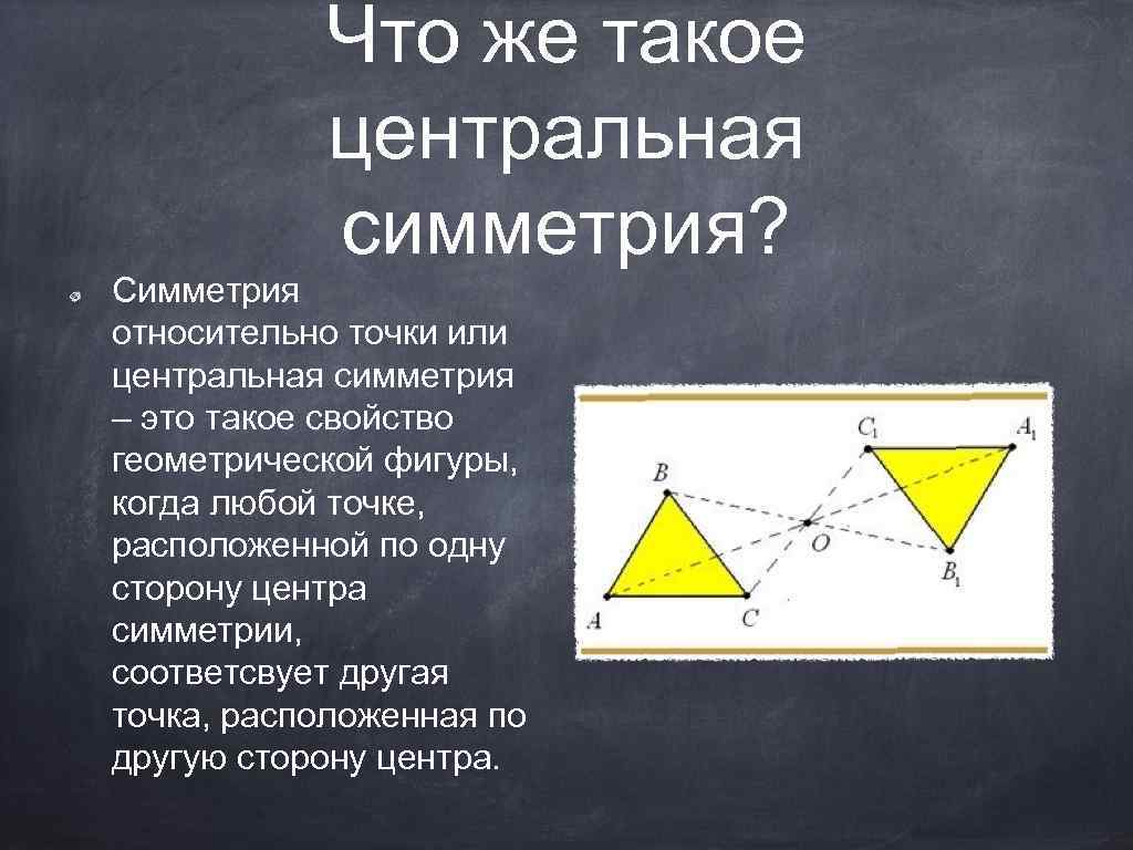 Что же такое центральная симметрия? Симметрия относительно точки или центральная симметрия – это такое