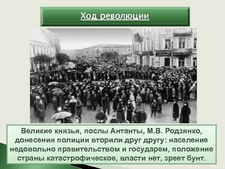 Ход революции Великие князья, послы Антанты, М. В. Родзянко, донесения полиции вторили другу: население