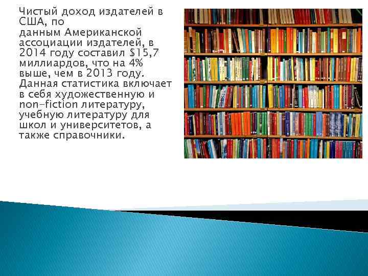 Чистый доход издателей в США, по данным Американской ассоциации издателей, в 2014 году составил