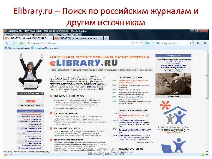 Elibrary. ru – Поиск по российским журналам и другим источникам Управление научной политики МГИМО(У)