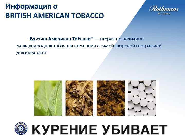 Информация о BRITISH AMERICAN TOBACCO ''Бритиш Американ Тобакко'' — вторая по величине международная табачная