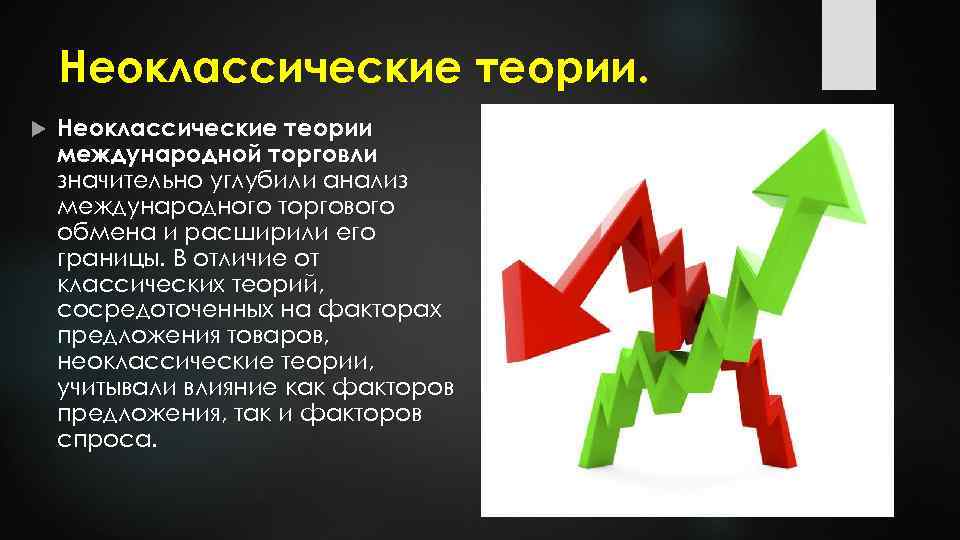 Неоклассические теории международной торговли значительно углубили анализ международного торгового обмена и расширили его границы.