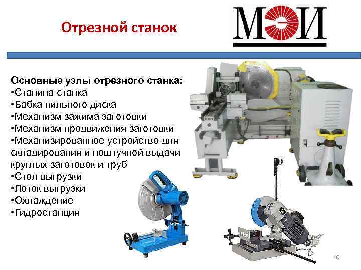 Отрезной станок Основные узлы отрезного станка: • Станина станка • Бабка пильного диска •