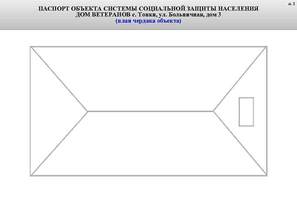 ПАСПОРТ ОБЪЕКТА СИСТЕМЫ СОЦИАЛЬНОЙ ЗАЩИТЫ НАСЕЛЕНИЯ ДОМ ВЕТЕРАНОВ с. Топки, ул. Больничная, дом 3