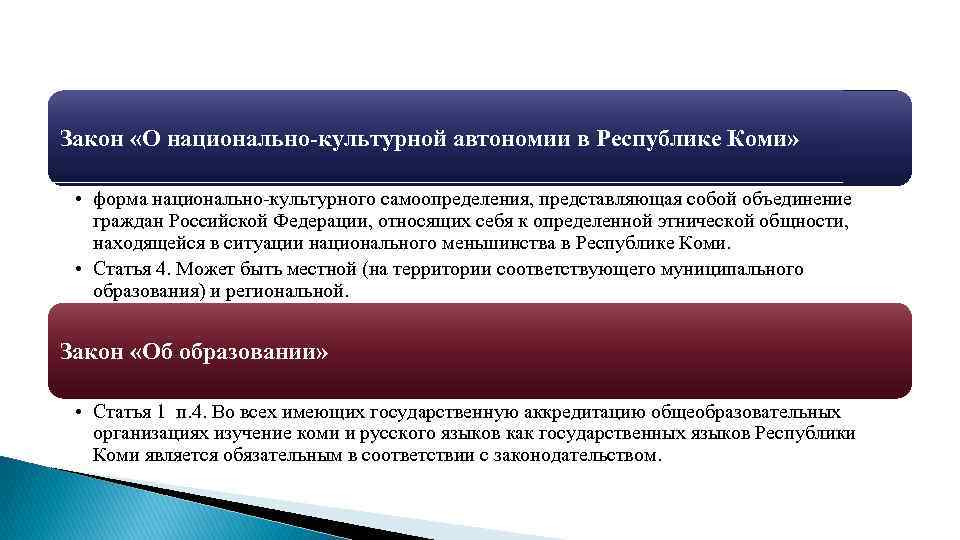 Закон «О национально-культурной автономии в Республике Коми» • форма национально-культурного самоопределения, представляющая собой объединение