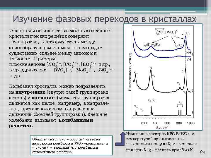 Изучение фазовых переходов в кристаллах Значительное количество сложных оксидных кристаллических решёток содержит группировки, в