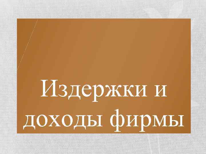 Издержки и доходы фирмы 