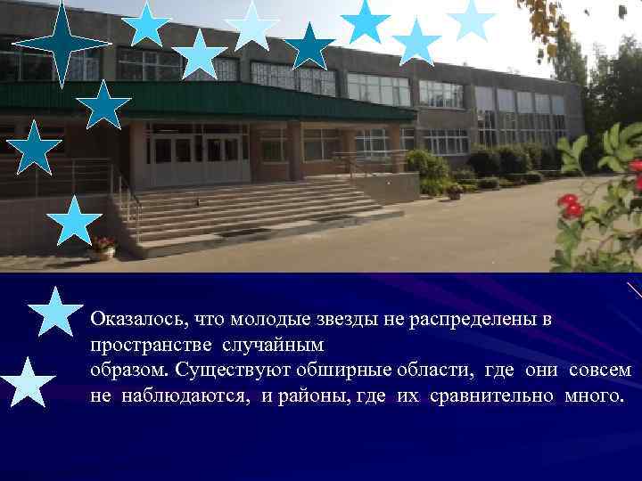 Оказалось, что молодые звезды не распределены в пространстве случайным образом. Существуют обширные области, где