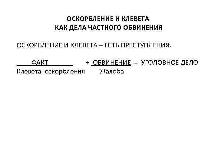 ОСКОРБЛЕНИЕ И КЛЕВЕТА КАК ДЕЛА ЧАСТНОГО ОБВИНЕНИЯ ОСКОРБЛЕНИЕ И КЛЕВЕТА – ЕСТЬ ПРЕСТУПЛЕНИЯ. ФАКТ