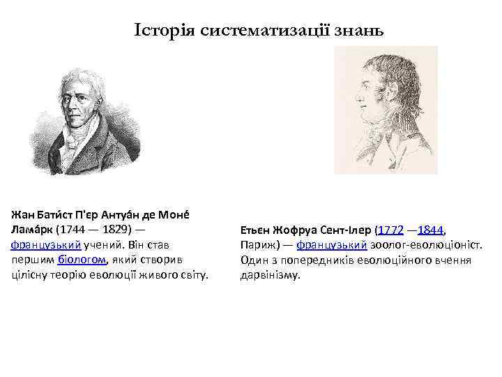 Історія систематизації знань Жан Бати ст П'єр Антуа н де Моне Лама рк (1744