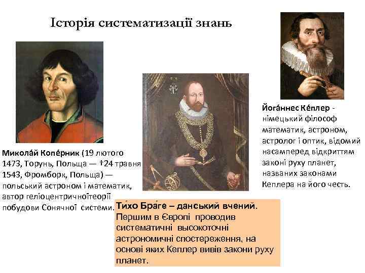 Історія систематизації знань Йога ннес Ке плер німецький філософ математик, астроном, астролог і оптик,