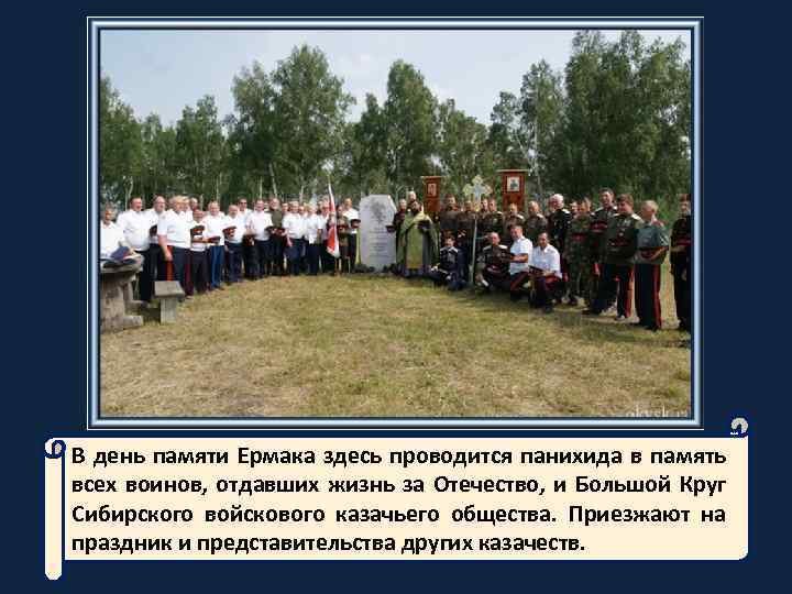 В день памяти Ермака здесь проводится панихида в память всех воинов, отдавших жизнь за