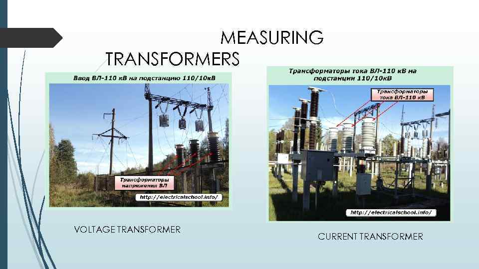 MEASURING TRANSFORMERS VOLTAGE TRANSFORMER CURRENT TRANSFORMER 