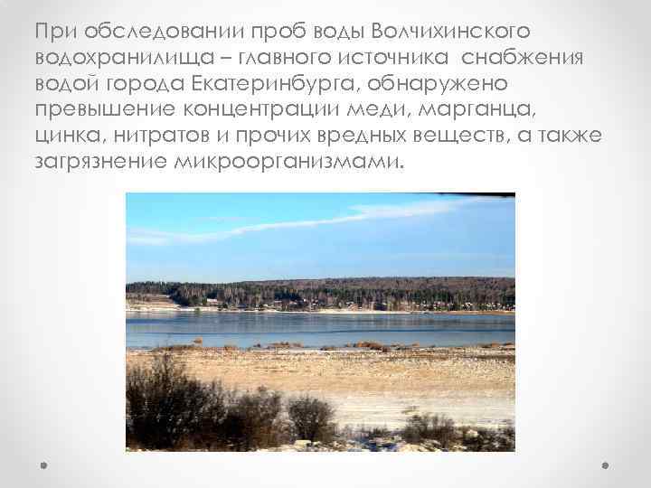 При обследовании проб воды Волчихинского водохранилища – главного источника снабжения водой города Екатеринбурга, обнаружено