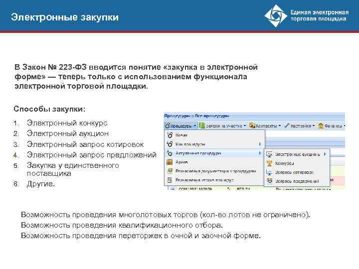 Электронные закупки В Закон № 223 -ФЗ вводится понятие «закупка в электронной форме» —