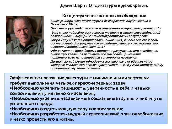 Джин Шарп : От диктатуры к демократии. Концептуальные основы освобождения Книга Д. Шарп <От