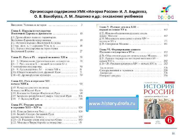 Организация содержания УМК «История России» И. Л. Андреева, О. В. Волобуева, Л. М. Ляшенко