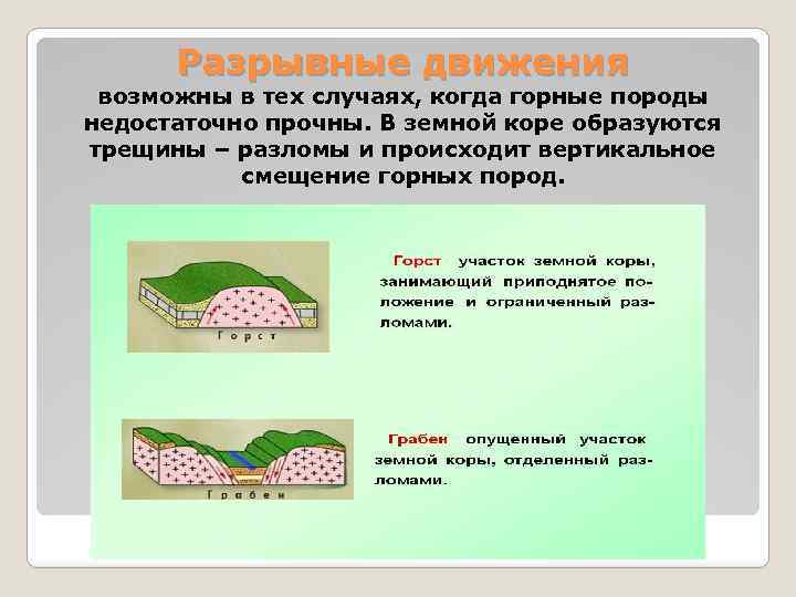 Разрывные движения возможны в тех случаях, когда горные породы недостаточно прочны. В земной коре