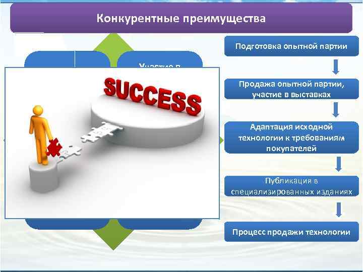 Конкурентные преимущества Подготовка опытной партии Публикация в специализированных периодических изданиях Участие в специализированных выставках,