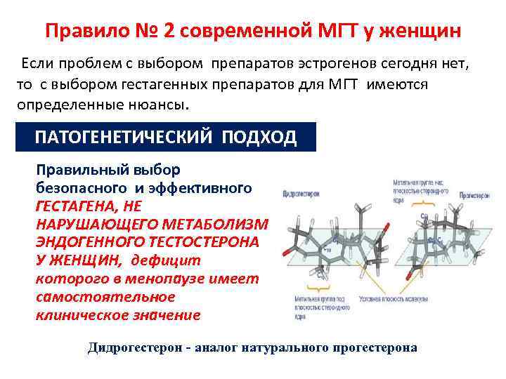 Правило № 2 современной МГТ у женщин Если проблем с выбором препаратов эстрогенов сегодня