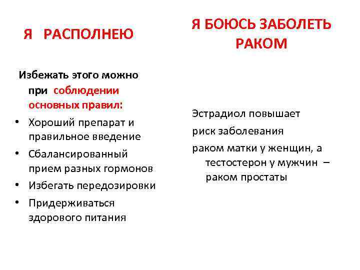 Я РАСПОЛНЕЮ Я БОЮСЬ ЗАБОЛЕТЬ РАКОМ Избежать этого можно • • при соблюдении основных