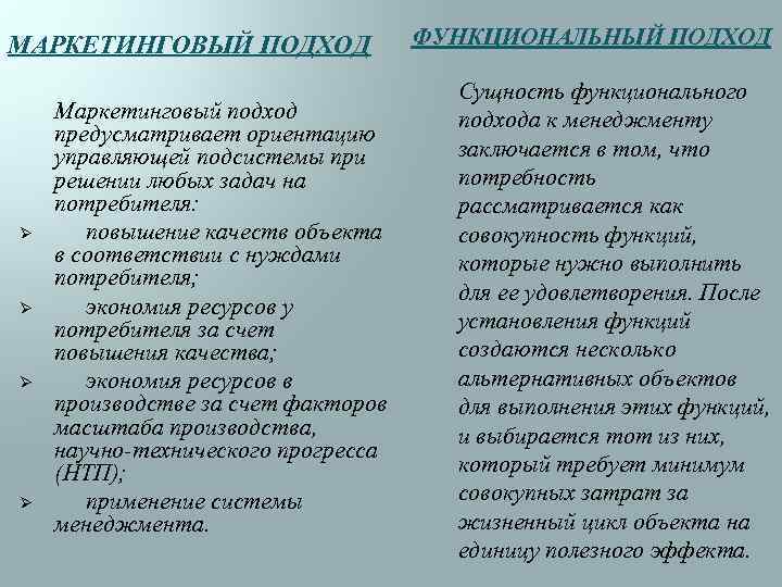 МАРКЕТИНГОВЫЙ ПОДХОД Ø Ø Маркетинговый подход предусматривает ориентацию управляющей подсистемы при решении любых задач