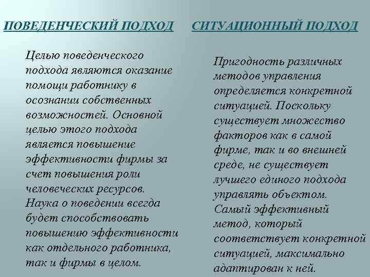 ПОВЕДЕНЧЕСКИЙ ПОДХОД Целью поведенческого подхода являются оказание помощи работнику в осознании собственных возможностей. Основной