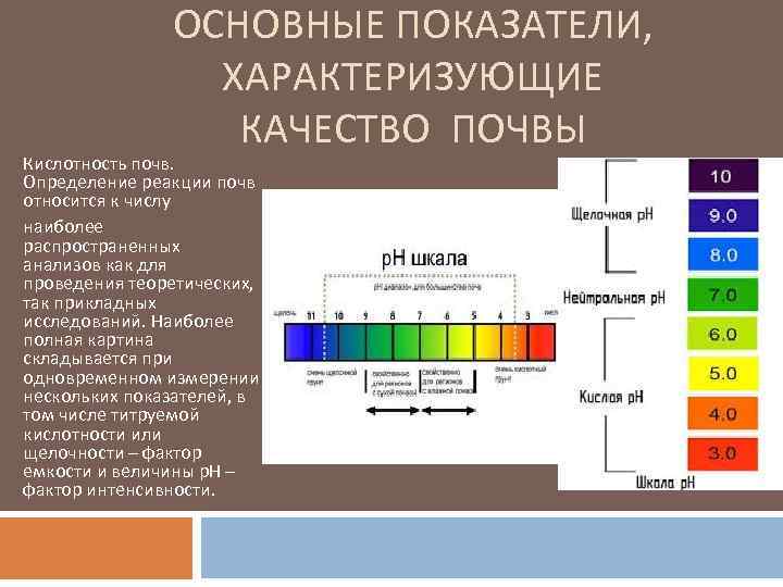 ОСНОВНЫЕ ПОКАЗАТЕЛИ, ХАРАКТЕРИЗУЮЩИЕ КАЧЕСТВО ПОЧВЫ Кислотность почв. Определение реакции почв относится к числу наиболее