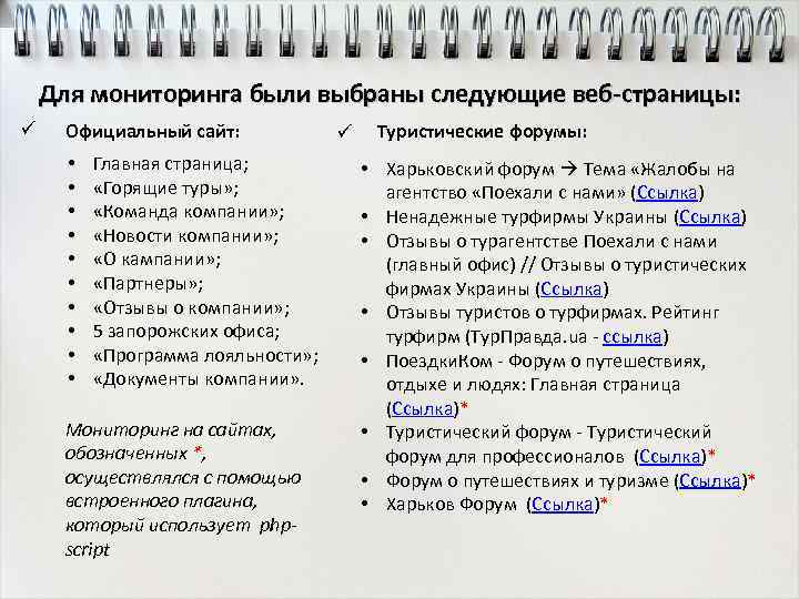 Для мониторинга были выбраны следующие веб-страницы: ü Официальный сайт: • • • Главная страница;
