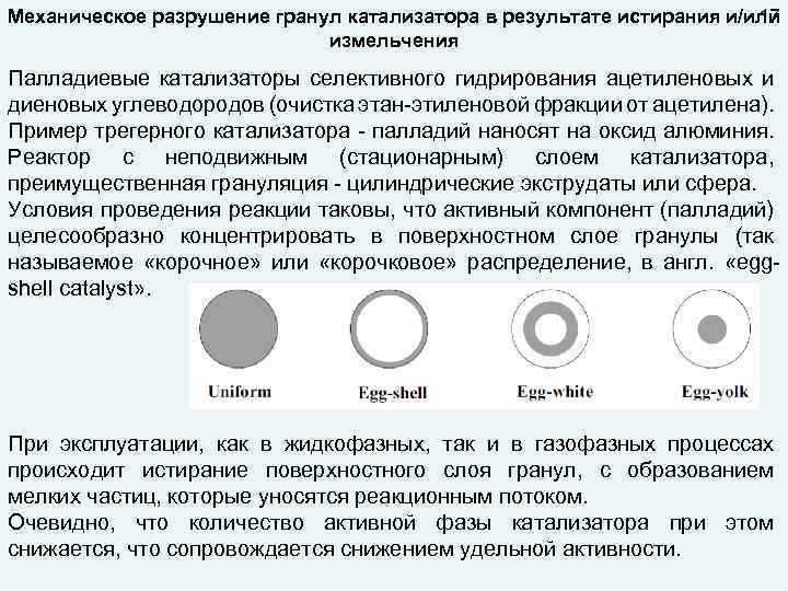 Механическое разрушение гранул катализатора в результате истирания и/или 17 измельчения Палладиевые катализаторы селективного гидрирования