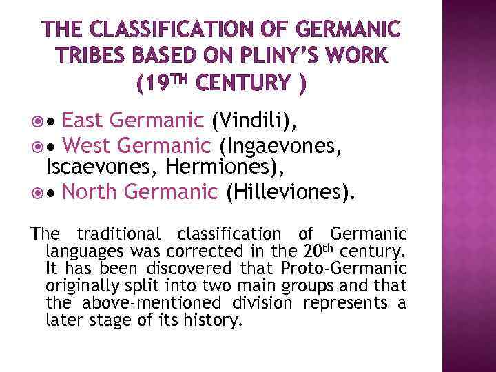 THE CLASSIFICATION OF GERMANIC TRIBES BASED ON PLINY’S WORK (19 TH CENTURY ) East