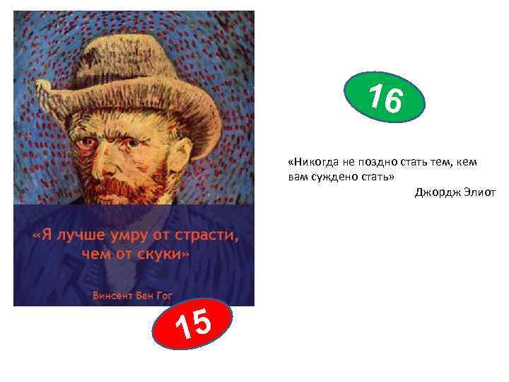 16 «Никогда не поздно стать тем, кем вам суждено стать» Джордж Элиот 15 